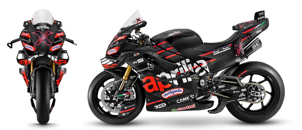 Side and front views of the Aprilia RSV4 X-GP.