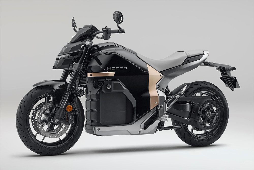 A left-side profile of Honda's WM7 middleweight electric motorcycle.