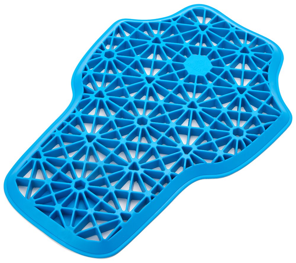 studio photo of teal colored lattice-work back pad