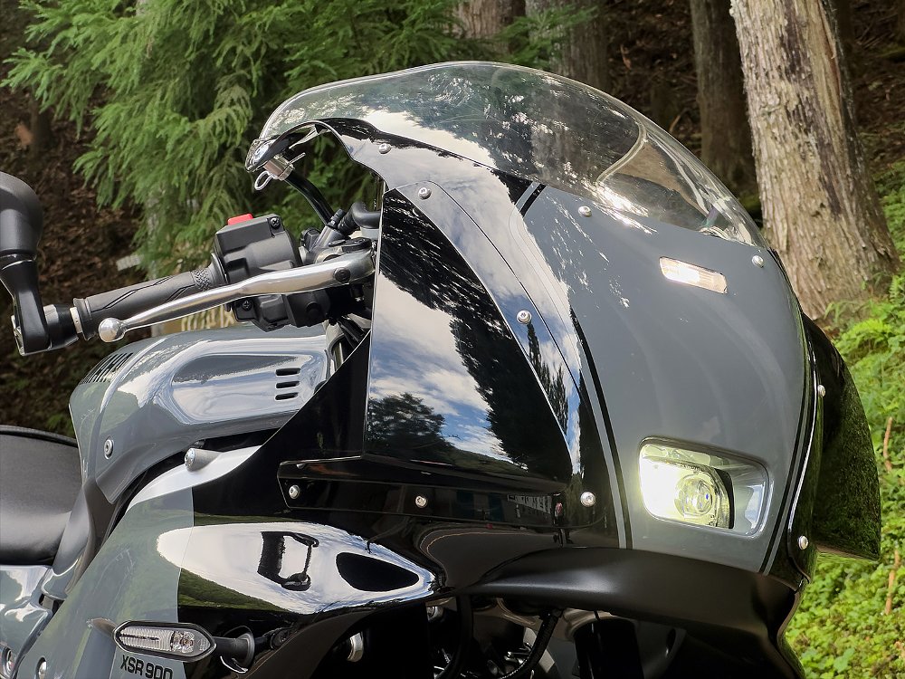 A close-up of the XSR900 GP's front fairing.