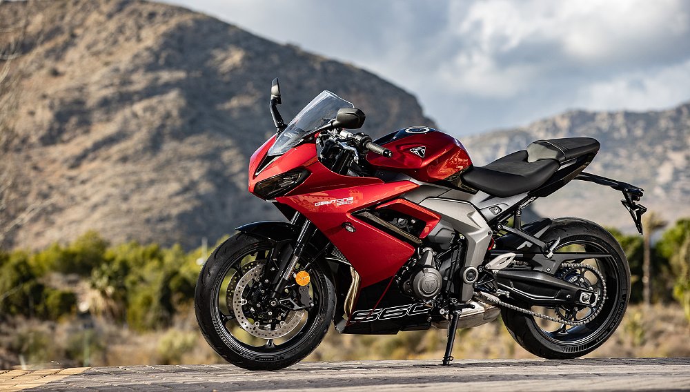 2024 Triumph Daytona 660 parked on its kickstand.