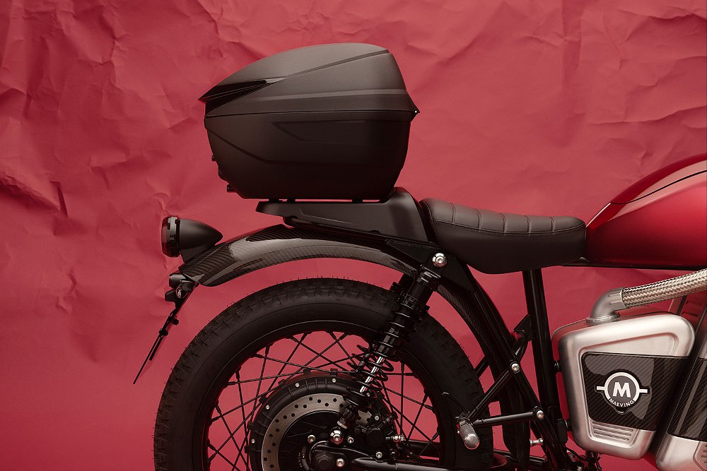 A close-up of the RM2's rear rack and top box.